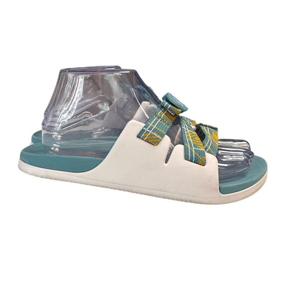 Chaco Lightweight Cushioned Kid's Slides Size K6 in Teal and White - Picture 5 of 9